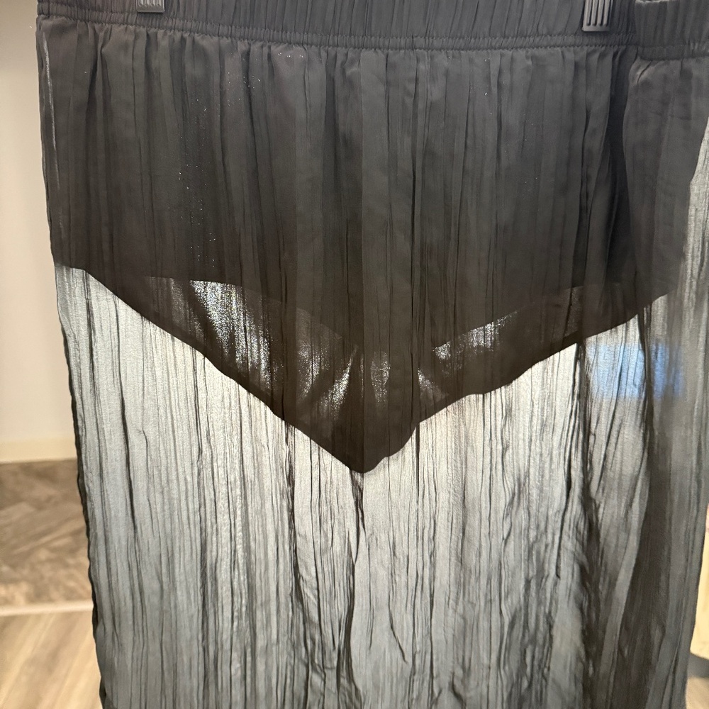 Festival style‎ - Divided Black Midi sheer mesh skirt with black underpants -cp